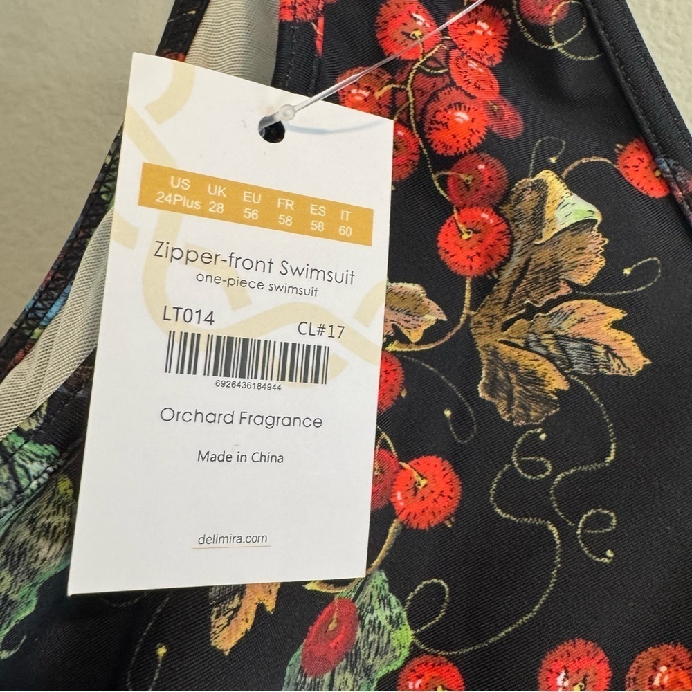 Delimira Zipper Front Ruched One Piece Swimsuit Floral Swimsuit 24 NWT - Picture 4 of 6
